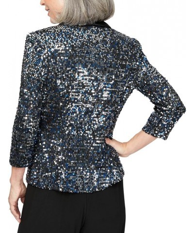 Women's Sequin Blouse Blue/Black Satin Collar $57.74 Blouses