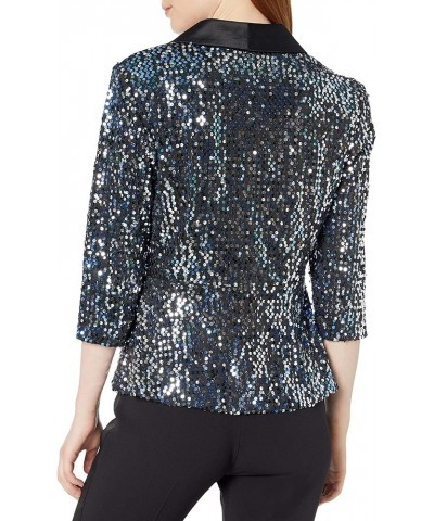 Women's Sequin Blouse Blue/Black Satin Collar $57.74 Blouses