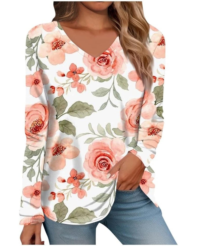 Tops for Women 2023,Long Sleeves T-Shirts V Neck Blouses Floral Printed Tops Casual Sweaters for Women 2-watermelon Red $11.9...