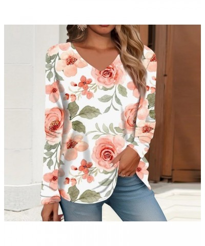 Tops for Women 2023,Long Sleeves T-Shirts V Neck Blouses Floral Printed Tops Casual Sweaters for Women 2-watermelon Red $11.9...