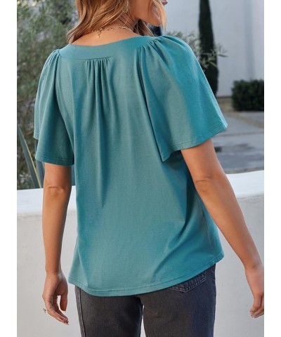 Casual Square Neck Summer Tops for Women 2024 Trendy Short Sleeve Tee Shirts Vacation Outfits Loose Fit T Shirts B Blue $13.4...