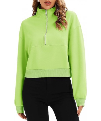 Women's Pullover Cropped Hoodies Casual Fleece Lined Half Zipper Long Sleeves Sweatshirts Neon Green $21.19 Hoodies & Sweatsh...