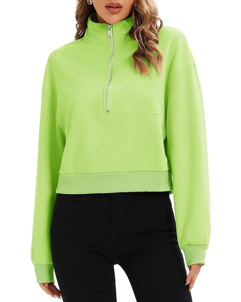 Women's Pullover Cropped Hoodies Casual Fleece Lined Half Zipper Long Sleeves Sweatshirts Neon Green $21.19 Hoodies & Sweatsh...