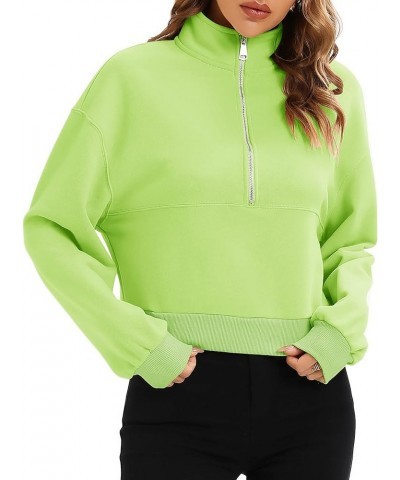 Women's Pullover Cropped Hoodies Casual Fleece Lined Half Zipper Long Sleeves Sweatshirts Neon Green $21.19 Hoodies & Sweatsh...