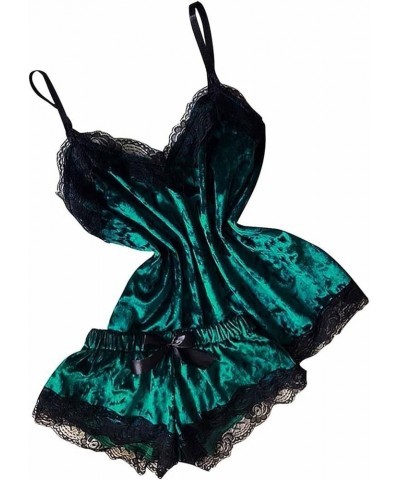 Women's Lingerie, Sleep & Lounge Lace Trim Camisole Pajama Dress Sexy Lingerie Two-Piece Nightwear Pjs Shorts Set 02 Green $5...