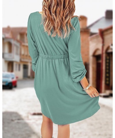 Women 2024 Casual Button Down Spring Summer Dresses Long Sleeve Crew Neck Solid High Waist Short Tunic Mini Dress Long Button...