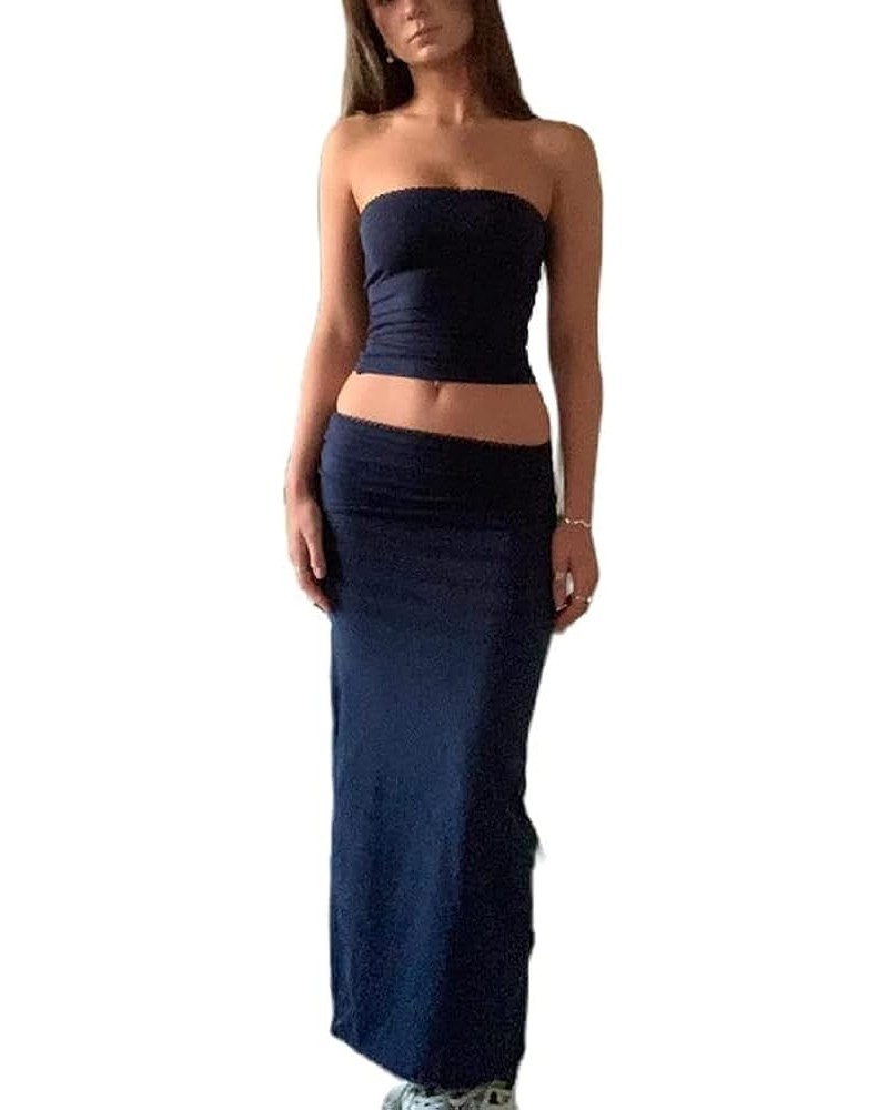 Women's Summer Two Piece Skirt Outfit Strap Cami Crop Top Bodycon Maxi Skirt Suiting Set Y2k 2pcs Going Out Midi Dress Tube B...