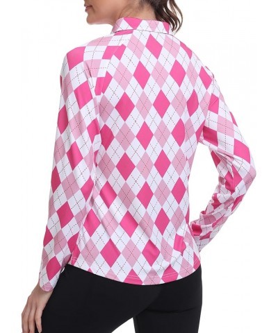 Women's UPF 50+ Sun Protection Zip Up Long Sleeve Golf Tennis Hiking Shirt Collared-rose Pink Argyle $13.76 Shirts