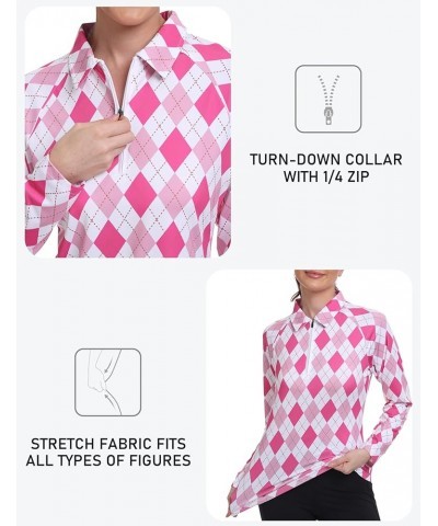 Women's UPF 50+ Sun Protection Zip Up Long Sleeve Golf Tennis Hiking Shirt Collared-rose Pink Argyle $13.76 Shirts