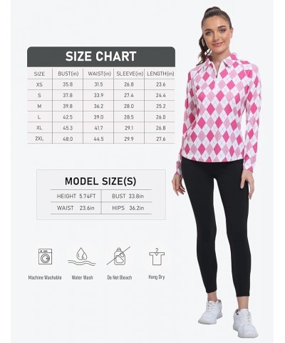 Women's UPF 50+ Sun Protection Zip Up Long Sleeve Golf Tennis Hiking Shirt Collared-rose Pink Argyle $13.76 Shirts