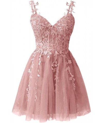 Spaghetti Strap Short Prom Dresses for Teens A Line Applique Tulle Homecoming Dress Dusty Rose $35.09 Dresses