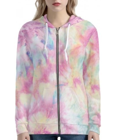 Women's Zip Up Y2K Hoodie Casual Workout Sweatshirts Oversized Jacket Pullover with Pockets for Teen Girls Tie Dye Pink $21.1...