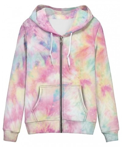 Women's Zip Up Y2K Hoodie Casual Workout Sweatshirts Oversized Jacket Pullover with Pockets for Teen Girls Tie Dye Pink $21.1...