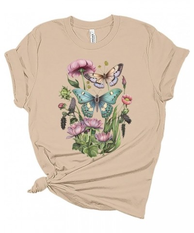 Womens Floral Shirts Wildflower Casual Graphic Tees Vintage Short Sleeve Girls T Shirts Fall Plus Size Tops 2 - Tan $12.97 T-...