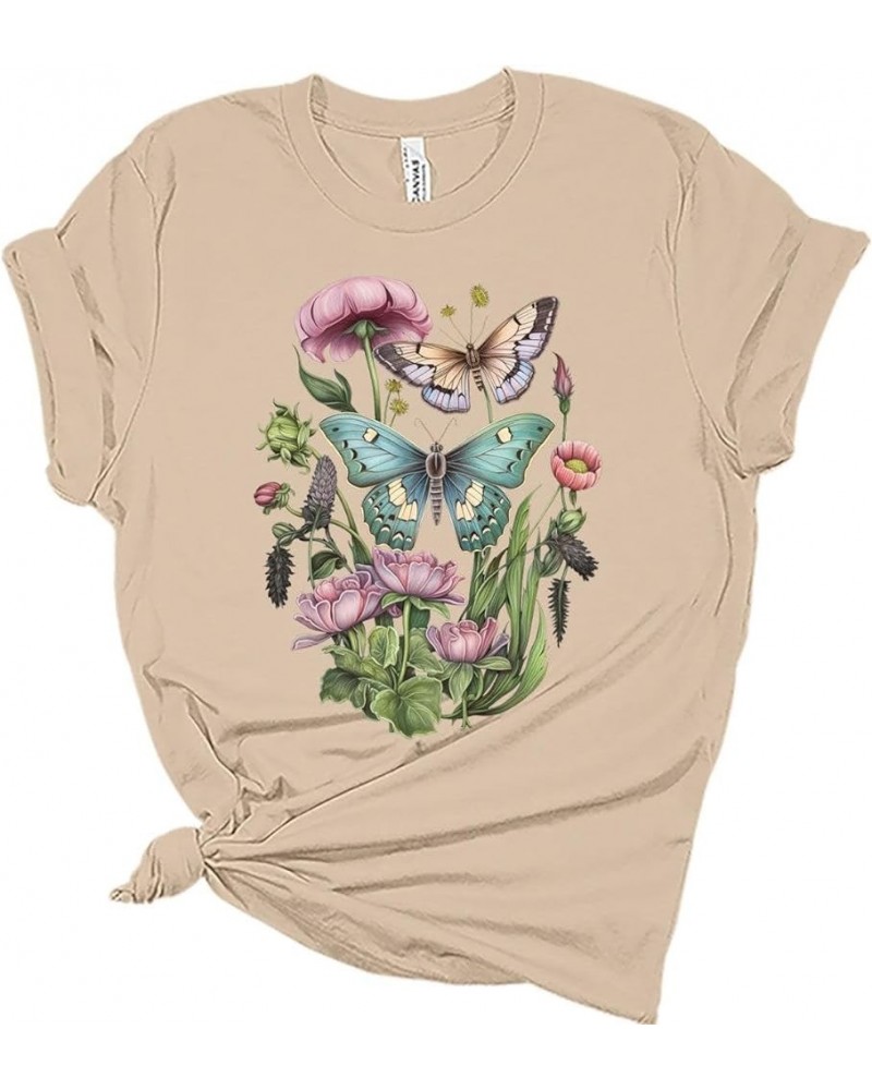 Womens Floral Shirts Wildflower Casual Graphic Tees Vintage Short Sleeve Girls T Shirts Fall Plus Size Tops 2 - Tan $12.97 T-...