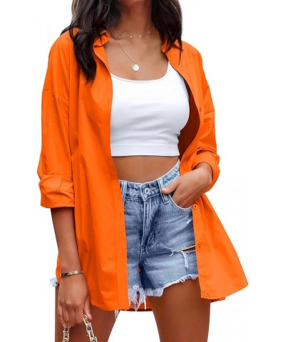 Womens Dressy Button Down Shirts Casual Long Sleeve V Neck Candy Color Blouse Loose Fit Tops Orange $17.33 Blouses