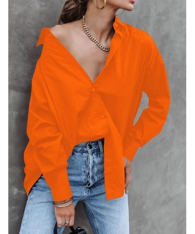 Womens Dressy Button Down Shirts Casual Long Sleeve V Neck Candy Color Blouse Loose Fit Tops Orange $17.33 Blouses