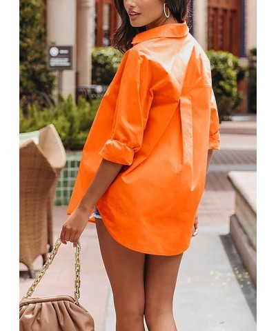 Womens Dressy Button Down Shirts Casual Long Sleeve V Neck Candy Color Blouse Loose Fit Tops Orange $17.33 Blouses