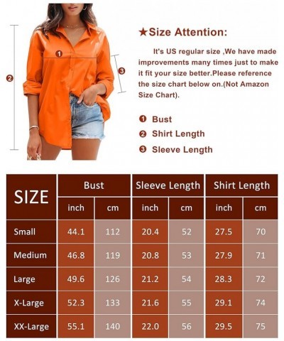 Womens Dressy Button Down Shirts Casual Long Sleeve V Neck Candy Color Blouse Loose Fit Tops Orange $17.33 Blouses