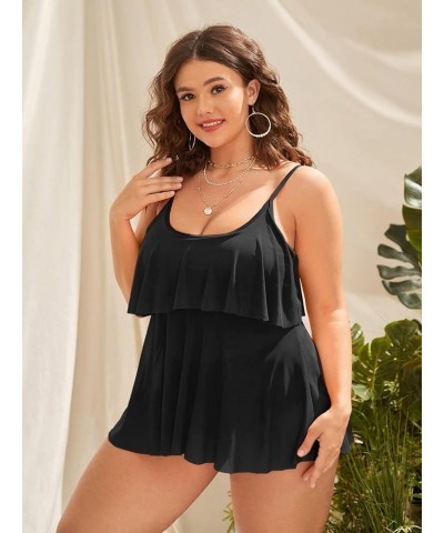 Women's Plus Size Tie Dye Ruffle One Piece Swimsuit Monokini Swimwear Black Plain $18.49 Swimsuits