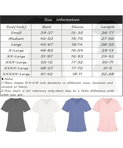 Scrubs Tops Womens Tops Floral Short Sleeve Vneck Classic Scrub Shirts Cartoon Pattern Tshirts with Pockets A5-white $7.39 Tops