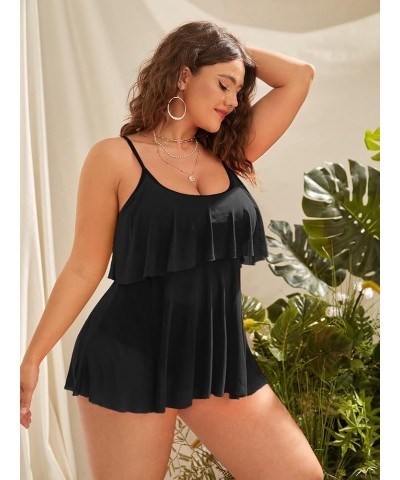 Women's Plus Size Tie Dye Ruffle One Piece Swimsuit Monokini Swimwear Black Plain $18.49 Swimsuits