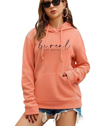 Women's Letter Graphic Print Long Sleeve Drawstring Hoodie Pullovers Sweatshirts with Pocket Coral Orange $13.49 Hoodies & Sw...