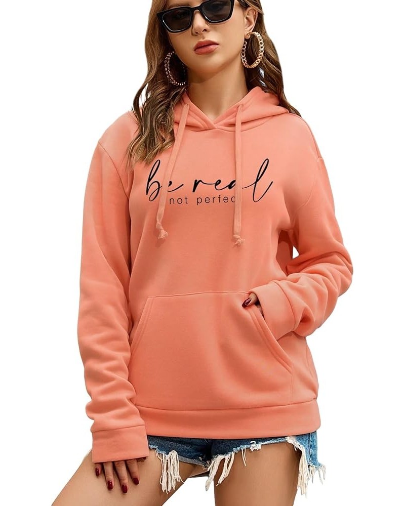 Women's Letter Graphic Print Long Sleeve Drawstring Hoodie Pullovers Sweatshirts with Pocket Coral Orange $13.49 Hoodies & Sw...