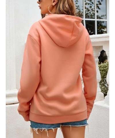 Women's Letter Graphic Print Long Sleeve Drawstring Hoodie Pullovers Sweatshirts with Pocket Coral Orange $13.49 Hoodies & Sw...