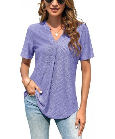 Women's 3/4 Sleeve Tops Eyelet Dressy Casual V Neck Blouses T Shirts 01-purple $17.09 Blouses