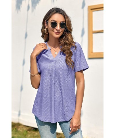 Women's 3/4 Sleeve Tops Eyelet Dressy Casual V Neck Blouses T Shirts 01-purple $17.09 Blouses