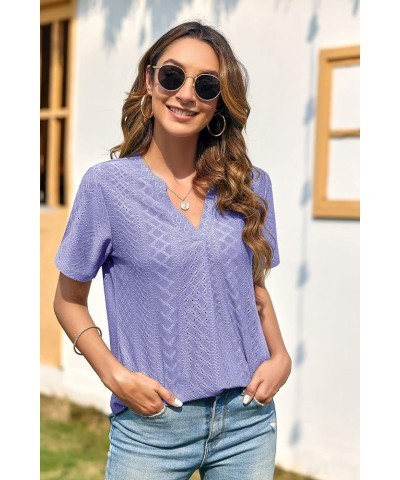 Women's 3/4 Sleeve Tops Eyelet Dressy Casual V Neck Blouses T Shirts 01-purple $17.09 Blouses