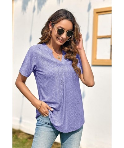 Women's 3/4 Sleeve Tops Eyelet Dressy Casual V Neck Blouses T Shirts 01-purple $17.09 Blouses