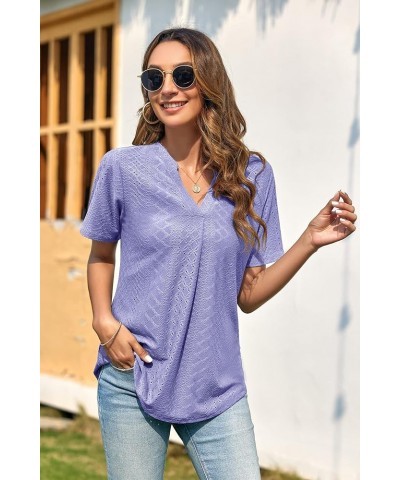 Women's 3/4 Sleeve Tops Eyelet Dressy Casual V Neck Blouses T Shirts 01-purple $17.09 Blouses