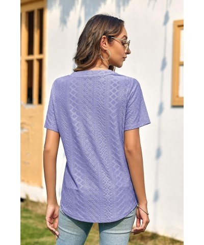 Women's 3/4 Sleeve Tops Eyelet Dressy Casual V Neck Blouses T Shirts 01-purple $17.09 Blouses