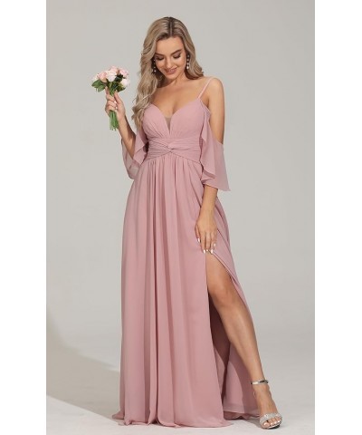 Off The Shoulder Bridesmaid Dresses Long Pleated Chiffon Formal Dress for Women with Slit Stormy Blue $31.02 Dresses