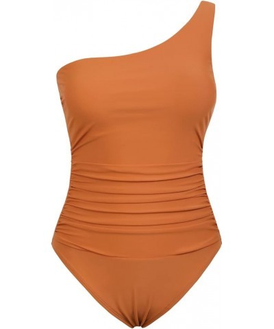 Women's One Piece Swimsuits One Shoulder Swimwear Ruched Tummy Control Bathing Suits Cutout Monokini Apricot Orange $20.90 Sw...