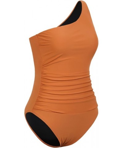 Women's One Piece Swimsuits One Shoulder Swimwear Ruched Tummy Control Bathing Suits Cutout Monokini Apricot Orange $20.90 Sw...