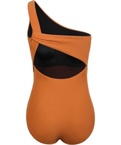 Women's One Piece Swimsuits One Shoulder Swimwear Ruched Tummy Control Bathing Suits Cutout Monokini Apricot Orange $20.90 Sw...