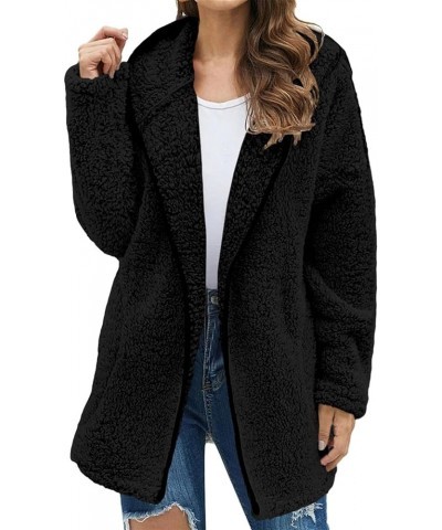 Women 2023 Fall Winter Fleece Jacket Zipper Long Sleeve Casual Solid Color Lapel Coat Outwear with Pockets 02-black $9.13 Jac...