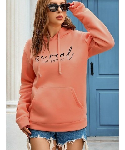 Women's Letter Graphic Print Long Sleeve Drawstring Hoodie Pullovers Sweatshirts with Pocket Coral Orange $13.49 Hoodies & Sw...