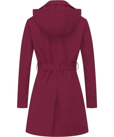 Women's Double Breasted Trench Coats Mid-Length Belted Overcoat Long Dress Jacket with Detachable Hood Wine Red $33.14 Coats