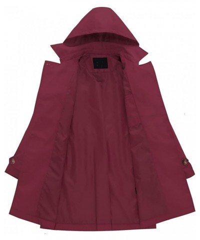 Women's Double Breasted Trench Coats Mid-Length Belted Overcoat Long Dress Jacket with Detachable Hood Wine Red $33.14 Coats