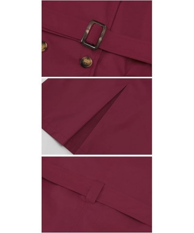 Women's Double Breasted Trench Coats Mid-Length Belted Overcoat Long Dress Jacket with Detachable Hood Wine Red $33.14 Coats