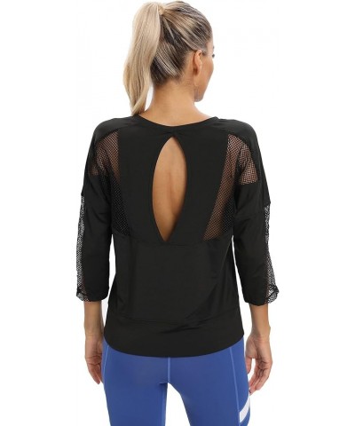 Workout Shirts for Women,Womens Mesh Athletic Shirt Yoga Gym Tops Sportwear 3/4 Sleeve Workout Tops for Women Black $16.23 Ac...