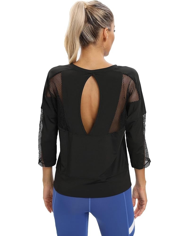 Workout Shirts for Women,Womens Mesh Athletic Shirt Yoga Gym Tops Sportwear 3/4 Sleeve Workout Tops for Women Black $16.23 Ac...