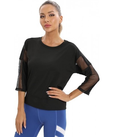 Workout Shirts for Women,Womens Mesh Athletic Shirt Yoga Gym Tops Sportwear 3/4 Sleeve Workout Tops for Women Black $16.23 Ac...