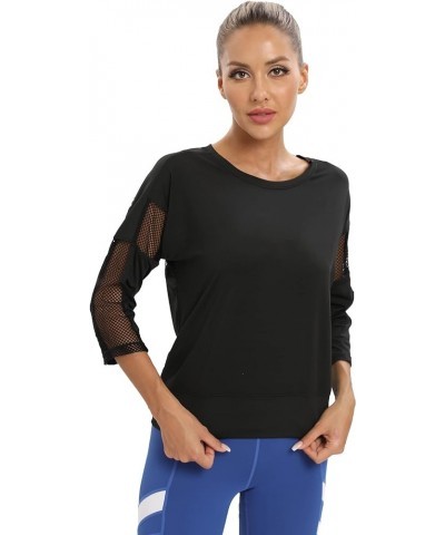 Workout Shirts for Women,Womens Mesh Athletic Shirt Yoga Gym Tops Sportwear 3/4 Sleeve Workout Tops for Women Black $16.23 Ac...