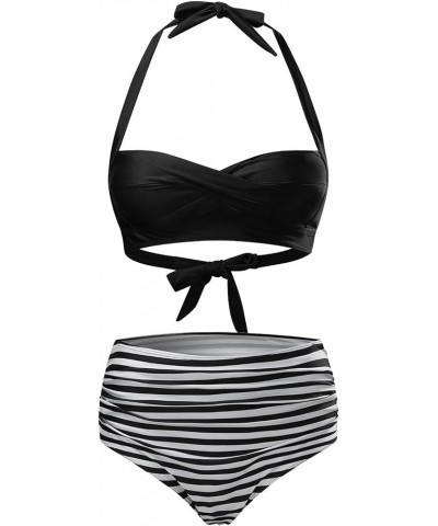 Women Wrap Bikini Set Push Up Two Piece Vintage Swimsuit Halter Ruched Retro Tummy Control High Waist Bikini with Bottom 06 W...