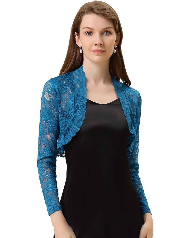 Women's Elegant Crop Cardigan Sheer Floral Lace Bolero Shrug Top Blue $18.21 Sweaters